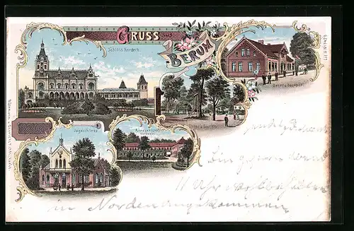 Lithographie Berum, Schloss Nordeck, Deters Gasthof, Jagdschloss, Amtsgericht