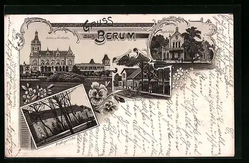 Lithographie Berum, Schloss Nordeck, Deters Gasthaus, Amtsgericht, Jagdschloss
