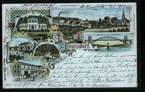 Lithographie Albersdorf, Hotel-Pension Ruhleben, Gasthaus zur Börse