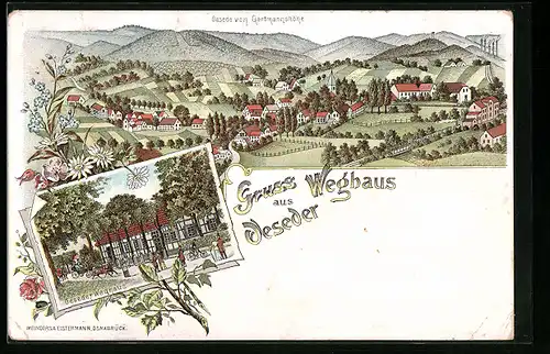 Lithographie Oesede, Gasthaus Weghaus, Panorama