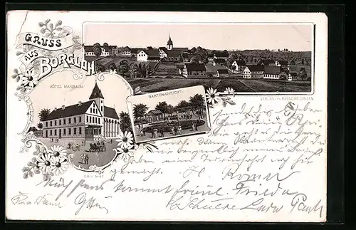 Lithographie Borgloh, Hotel Masbaum, Ortsansicht
