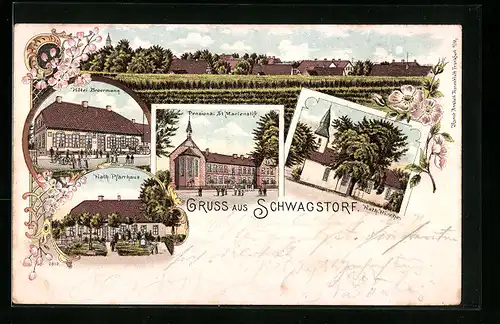 Lithographie Schwagstorf, Hotel Broermann, Pensionat St. Marienstift