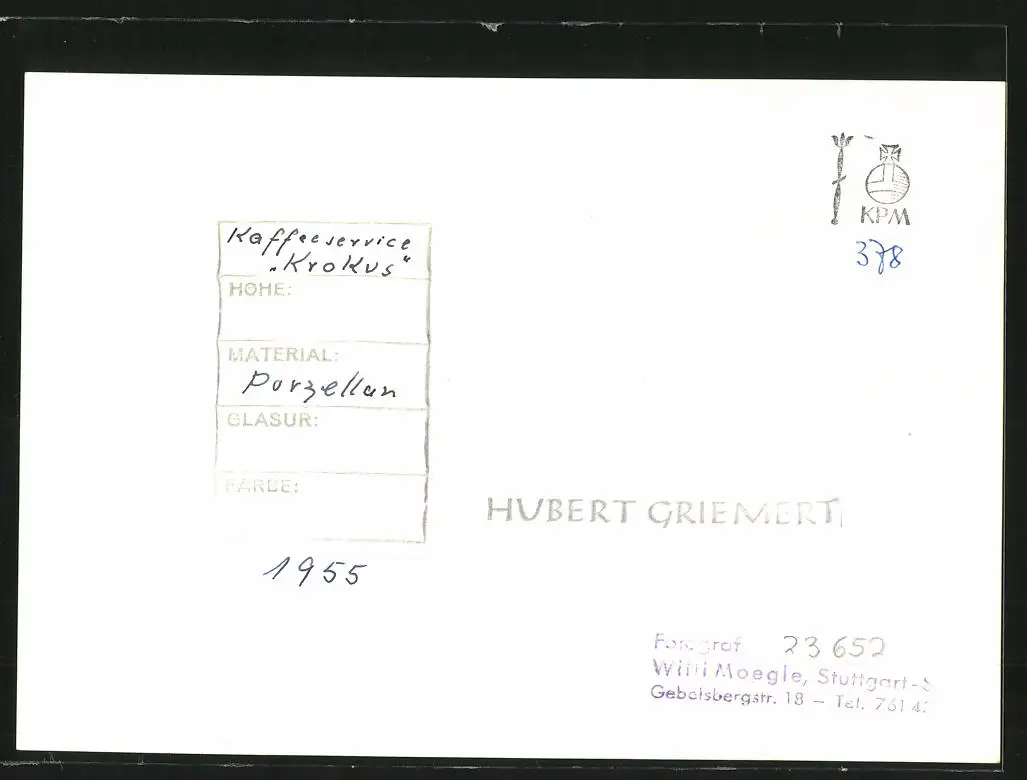 Fotografie Willi Moegle, Stuttgart, KPM Porzellan Kaffeservice Dekor Krokus, Entwurf Hubert Griemert, 1955 1