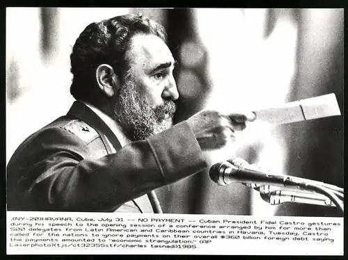 Fotografie Ansicht Havanna, Fidel Castro bei seiner  No Payment  Rede am 31 Julie 1985