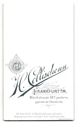 Fotografie H. Collischonn, Frankfurt a. M., Bleichstrasse 38a, Eleganter Herr mit Schnurrbart und Fliege