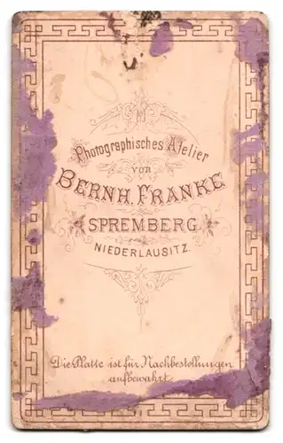 Fotografie Bernh. Franke, Spremberg, Eleganter Herr mit Schnurrbart