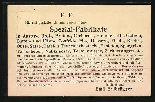 AK Solingen, Korrespondenzkarte der Stahl- und Metallwarenfabrik Emil Erdbrügger