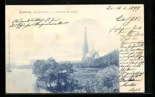 AK Hamburg-Uhlenhorst, Gertrudenkirche von der Wartenau aus gesehen