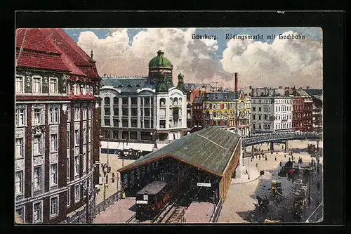 AK Hamburg, Rödingsmarkt mit Hochbahn