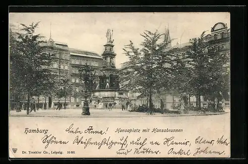 AK Hamburg-St.Georg, Hansaplatz mit Hansabrunnen