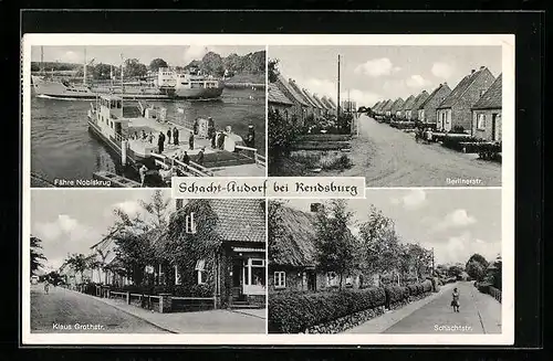 AK Schacht-Audorf, Fähre Nobiskrug, Berlinerstrasse, Klaus Grothstrasse, Schachtstrasse