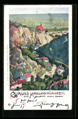 AK Mödling-Klausen, Ortsansicht aus der Vogelschau