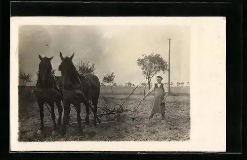 Foto-AK Bauer mit Pferdegespann auf dem Feld