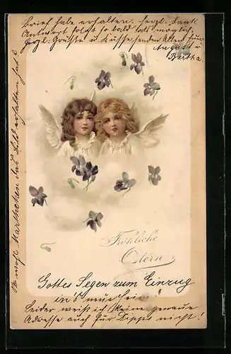 AK Osterengel mit Veilchen