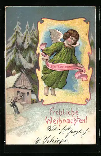 AK Weihnachtsengel in Schneelandschaft