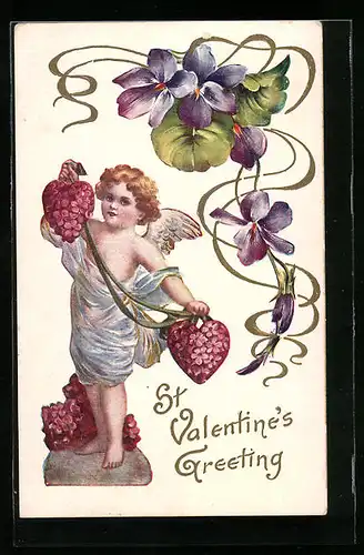 AK Engel mit Herzen, St. Valentine`s Greeting
