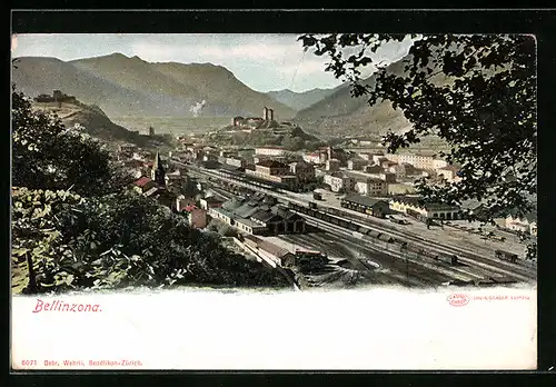 AK Bellinzona, Bahnhof aus der Vogelschau