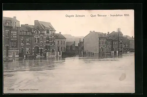 AK Ougrée Sclessin, Quai Vercour, Inondation 1910, Hochwasser