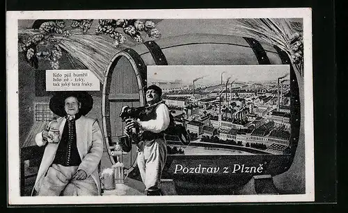 AK Plzen, Hopfen und Ortsansicht