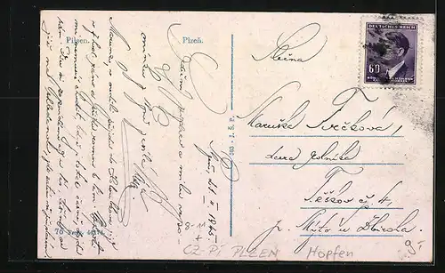 AK Plzen, Hopfen und Ortsansicht