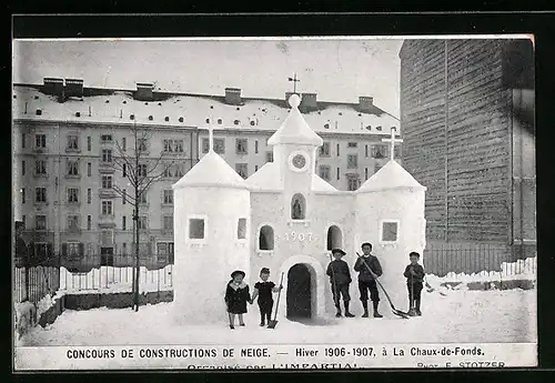 AK La Chaux-de-Fonds, Concours de Constructions de Neige, Hiver 1906-1907