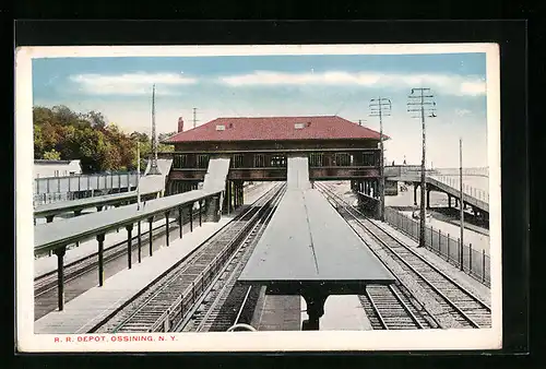 AK Ossining, NY, R. R. Depot, Bahnhof