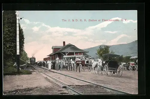 AK Fleischmanns, NY, The U. & D. R. R. Station, Bahnhof