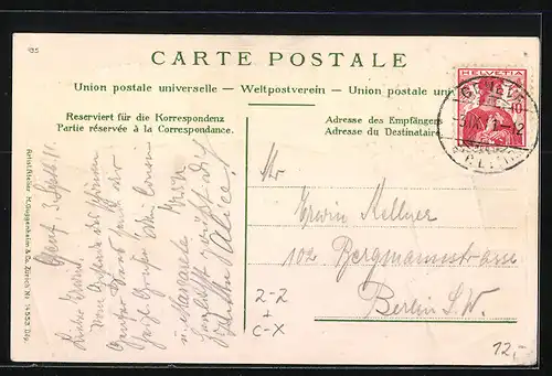 AK Genève, Ortsansicht mit Briefmarken