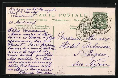 AK Lausanne, Ortsansicht mit Briefmarken