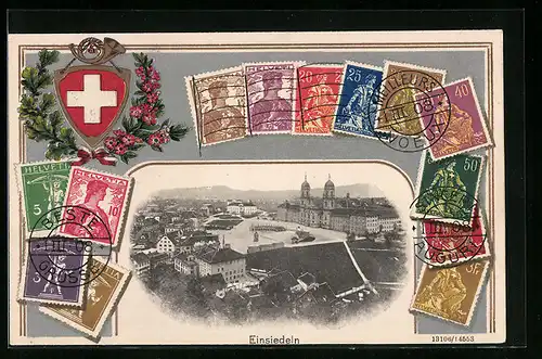 AK Bern, Stadtpanorama, Wappen, Briefmarken