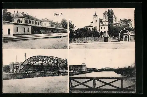 AK Nisch, Ortsansichten und Bahnhof