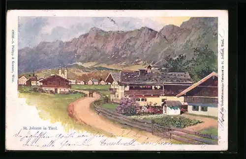 Künstler-AK Franz Kopallik: St. Johann, Ortsansicht mit Kirche