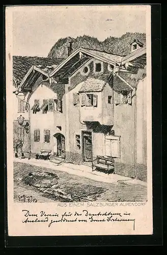 Künstler-AK Ernst Liebermann: Golling, Partie im Alpendorf