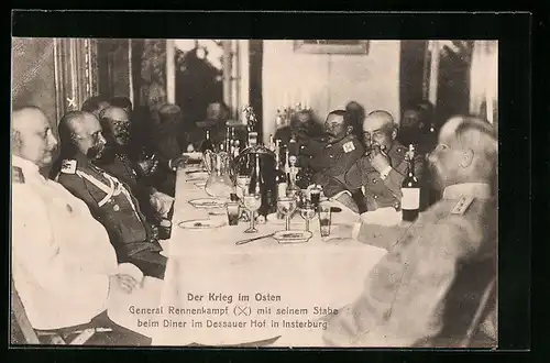 AK Insterburg, General Rennenkampf mit seinem Stabe beim Diner im Dessauer Hof