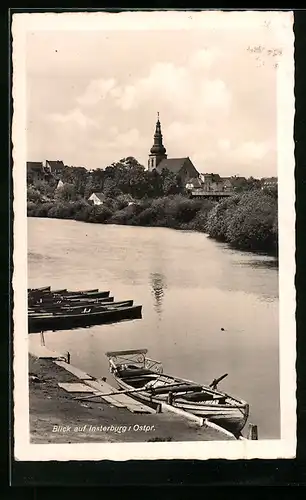 AK Insterburg, Ortsansicht mit Bootspartie