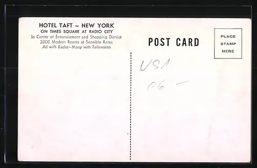 AK New York, NY, Hotel Taft, Seventh Avenue at 50th Street, Coffee Shop, Grill