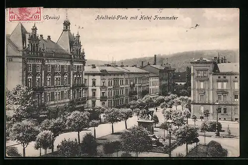 AK Gera /Reuss, Hotel Frommater am Adelheid-Platz mit Denkmal