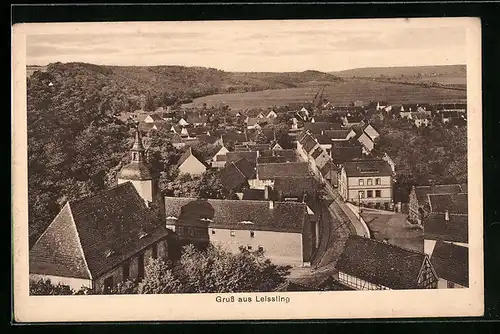 AK Leissling, Teilansicht mit Kirche und Strassenpartie