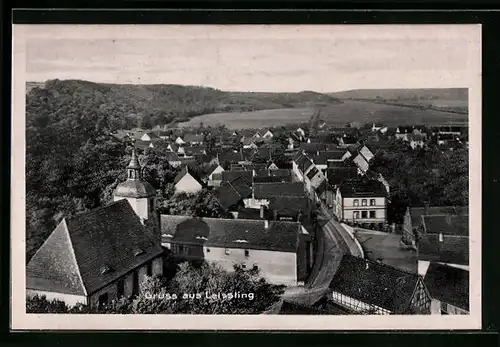 AK Leissling, Teilansicht mit Kirche und Strassenpartie