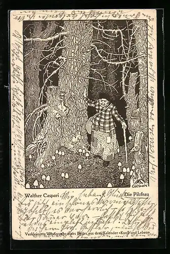 Künstler-AK Walther Caspari: Die Pilzfrau im dunklen Wald