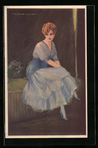 Künstler-AK Tito Corbella: Junge Frau in zartblauen Kleid