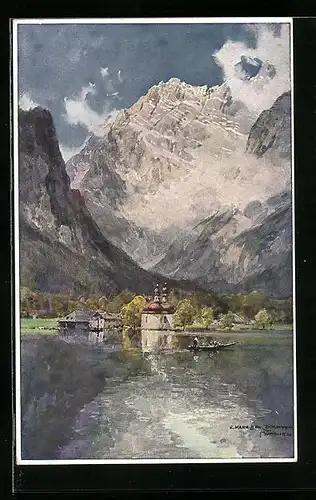 Künstler-AK Edward Harrison Compton: St. Bartholomä am Königssee