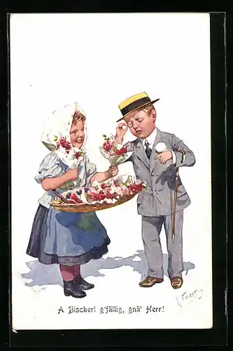 Künstler-AK Karl Feiertag: A Bischerl g`fällig, gnä` Her!