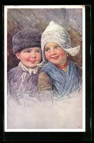 Künstler-AK Karl Feiertag: Niederländische Kinder in Tracht