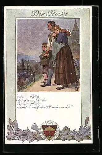 Künstler-AK Karl Friedrich Gsur: Deutscher Schulverein Nr. 197: Die Glocke - Trauernde kleine Familie