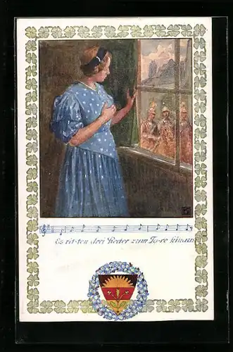 Künstler-AK Karl Friedrich Gsur, Deutscher Schulverein Nr. 370: Lied Es ritten drei Reiter zum Tore hinaus