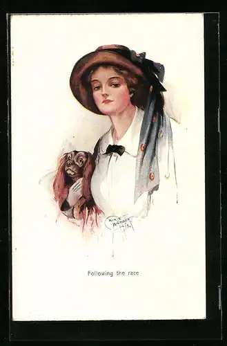 Künstler-AK Court Barber: Junge Dame mit Hut und Hund