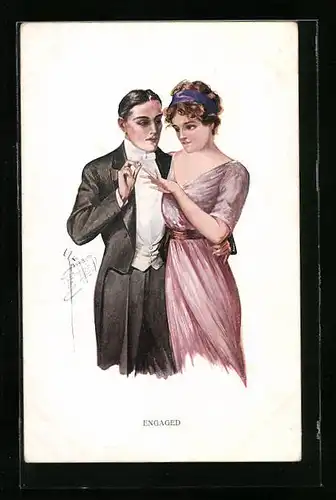 Künstler-AK Court Barber: Mann steckt einer Dame einen Verlobungsring an