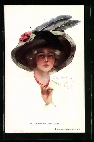 Künstler-AK Philip Boileau: Frau mit grossem Hut Sweet Lips of Coral Hue