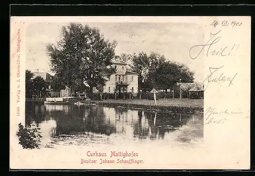 AK Mattighofen, Gasthof Curhaus, Ansicht vom Wasser aus